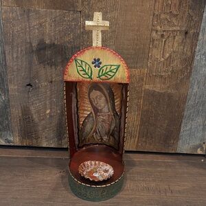 Handcrafted Religious Icon with Gold and Brown Accents